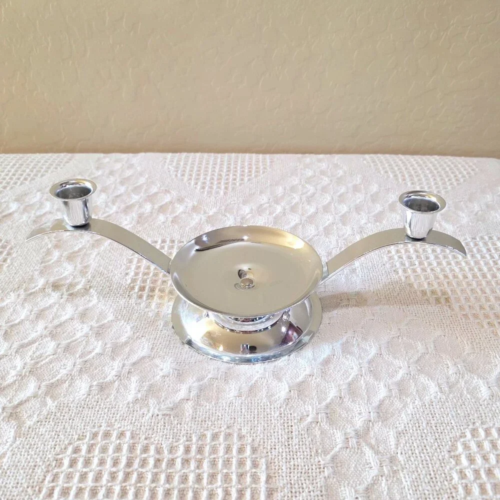 Vintage Silver Wedding Unity Candle Holder Home Decor Pillar Taper Candle Holder